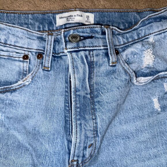 Abercrombie & Fitch Blue Straight Leg Jeans with Distressed Details - Picture 2 of 4